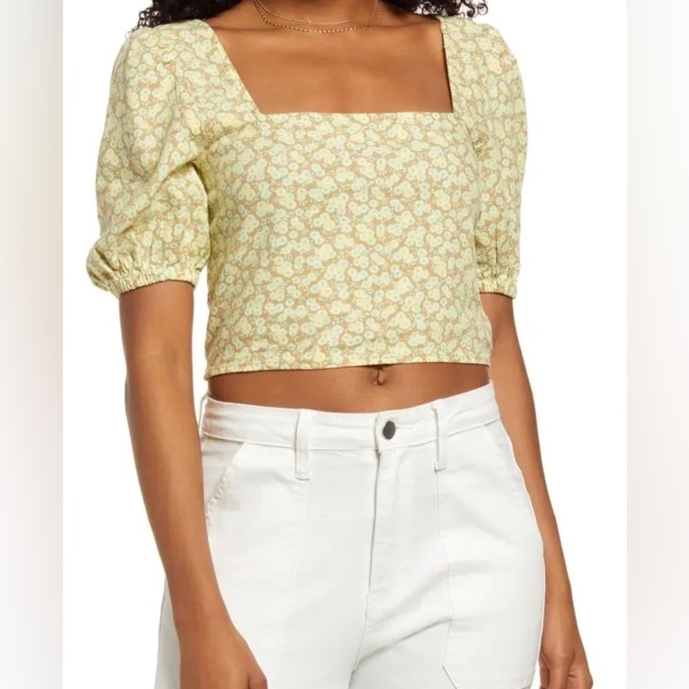 NWT Nordstrom BP Beige Nougat Allison Floral Puff Sleeve Crop Top Size Small - Picture 2 of 9
